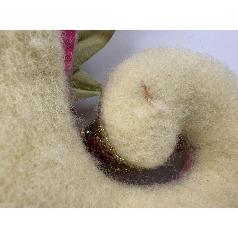 Lenae May Petite Whimsical‎ Artisan Christmas Stocking Pink Wool Signed